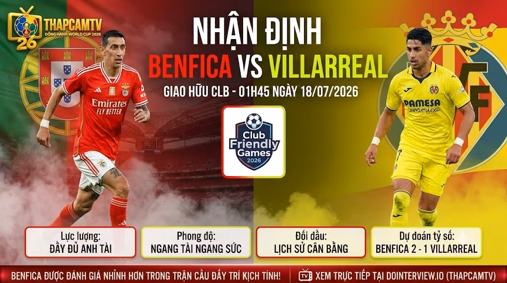 Nhận Định Benfica vs Villarreal (01h45, 18/07/2026): Cuộc Đấu Trí Giữa Khối Pressing