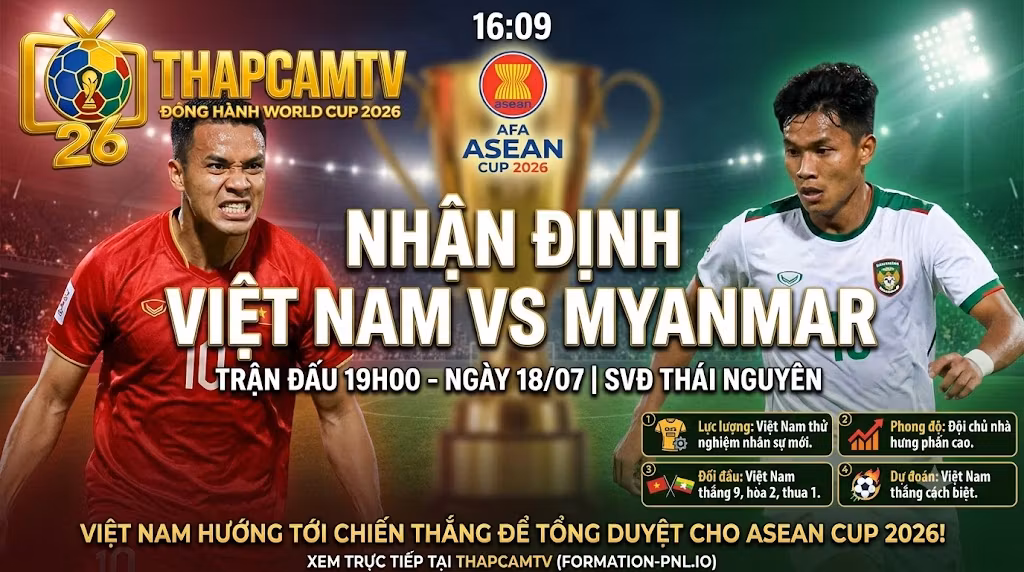 Ảnh bìa nhận định trận đấu giữa đội tuyển Việt Nam và Myanmar lúc 19h00 ngày 18/07, đánh giá lực lượng và phong độ trước thềm ASEAN Cup 2026.